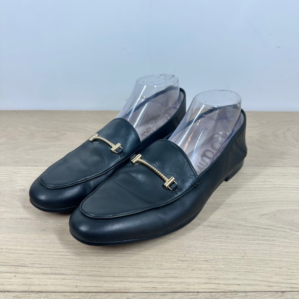 Sam Edelman Loafers Women 9.5 Black Leather Gold Bit Slip On Classic Preppy